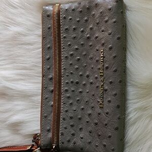 Dooney and Bourke Ostrich Gray Wristlet Wallet